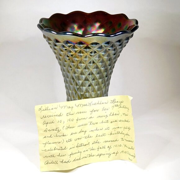 Northwood Diamond Point Amethyst 6" Vase - Antique Edwardian Carnival Glass - Picture 4 of 5